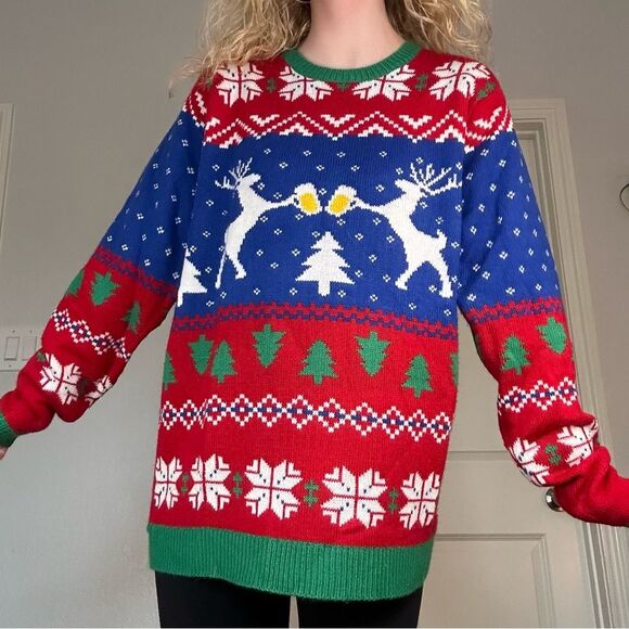 Men’s Multi colored Super Soft Christmas Sweater by Jolly Sweaters Sz Lg - Picture 1 of 7